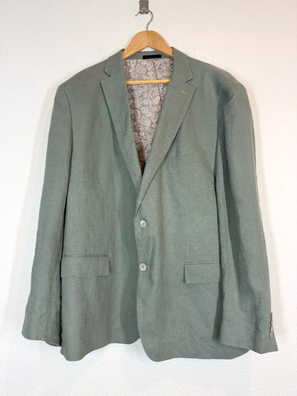 Lauren Ralph Lauren Linen Sport Coat Blazer Sage Green 50R Paisley Lined